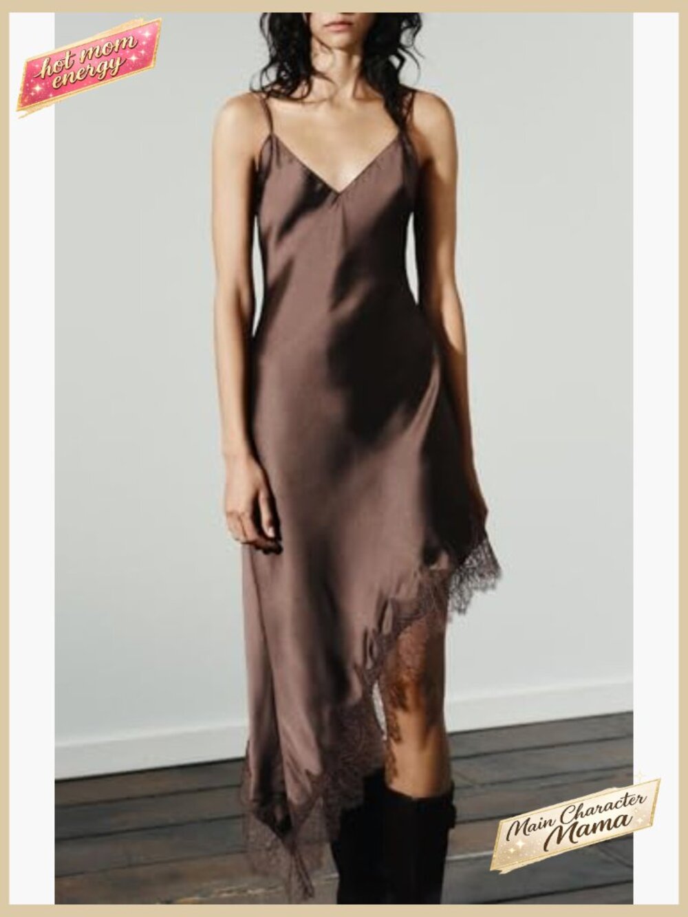 Asymmetrical Lace Satin Slip Dress Y2k Spaghetti Strap Party Cocktail - Picture 4 of 7